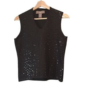 Norton McNaughton Petites V Neck Sequined Sleeveless Black Sweater Size PM